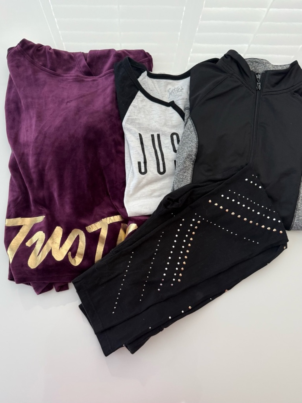 Justice Kids Mix and Match Set - Purple, Black, Gray, White with Gold Accent